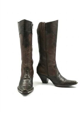 Maria Lya Cowgirl Western Leather Boot Brown Mid Calf 6.5M